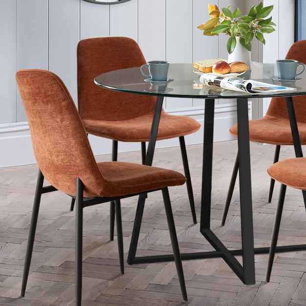 5 piece Small Round Glass Dining Table Set For 4 home Kitchen Round Table With Glass Tabletop And 4 Upholstered Armless Chairs the Pop Maison