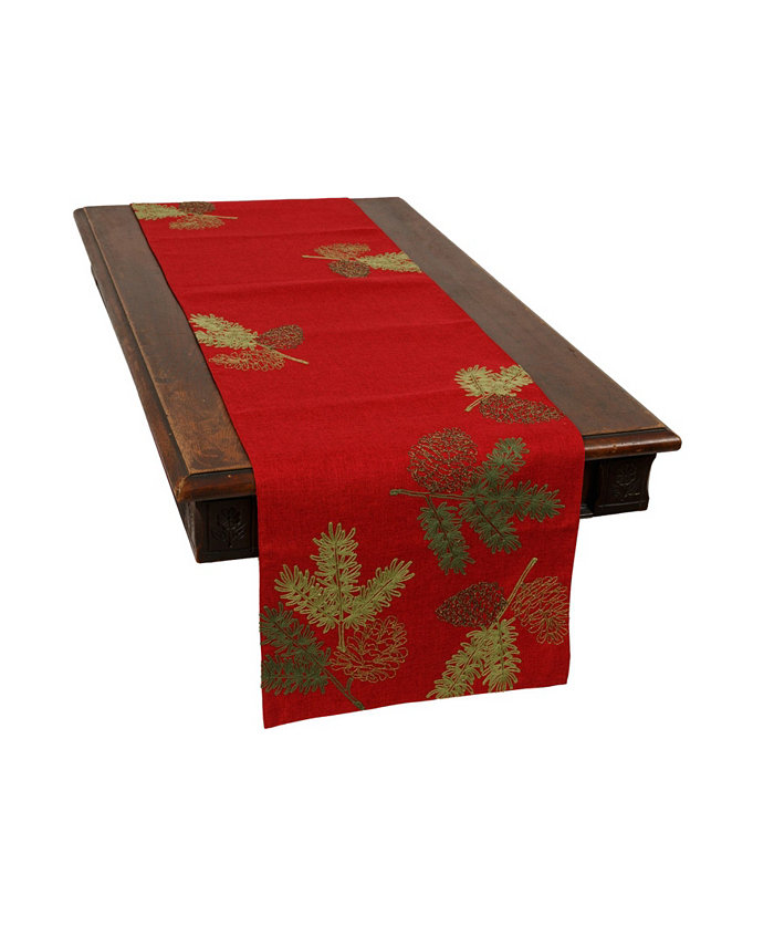 Manor Luxe Christmas Pine Tree Branches Embroidered Double Layer Table Runner