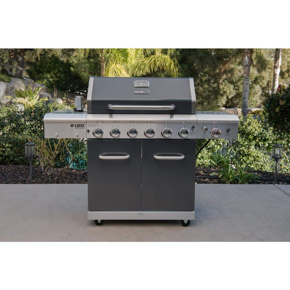 Nexgrill 720-0896B Deluxe 6-Burner Propane Gas Grill in Slate with Ceramic Searing Side Burner