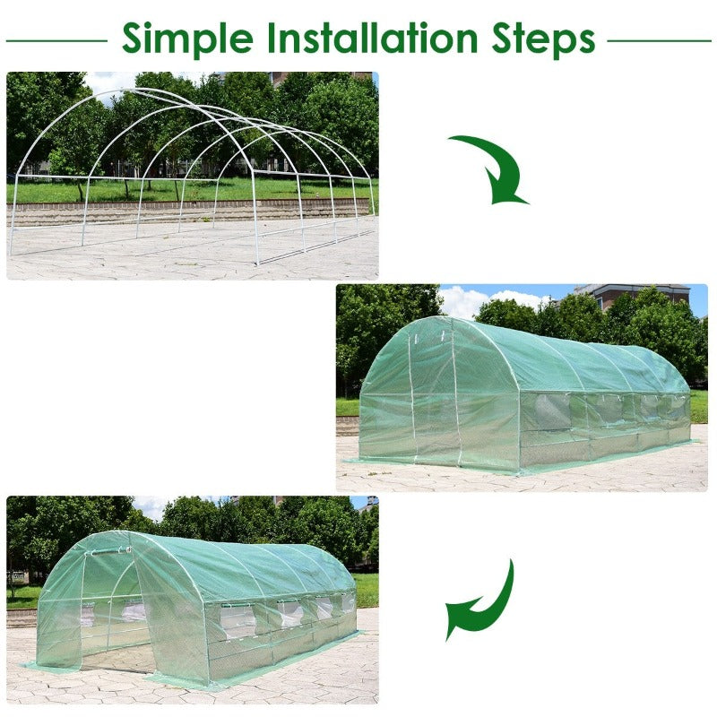 10' x 6.5' x 20' Portable Walk-in Greenhouse Backyard Garden Plant Grow Tents with 8 Windows