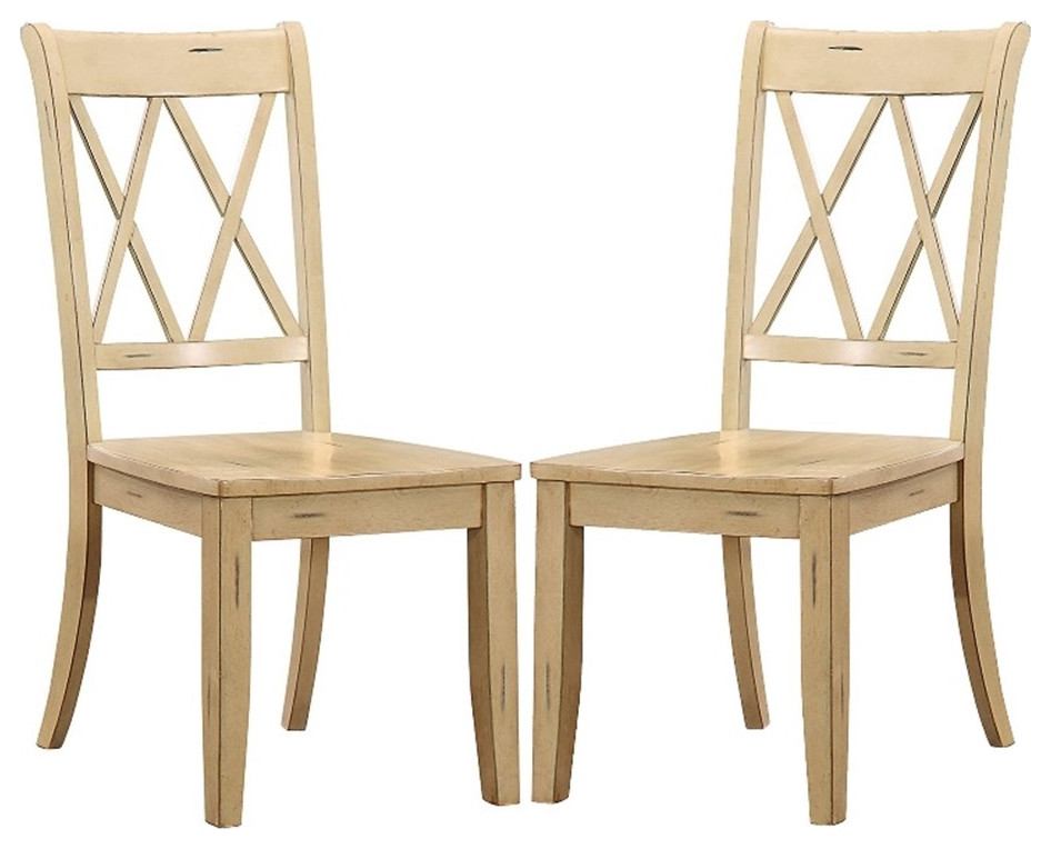 Pine Veneer Side Chair With Double X Cross Back in White with set of 2   Farmhouse   Dining Chairs   by Homesquare  Houzz