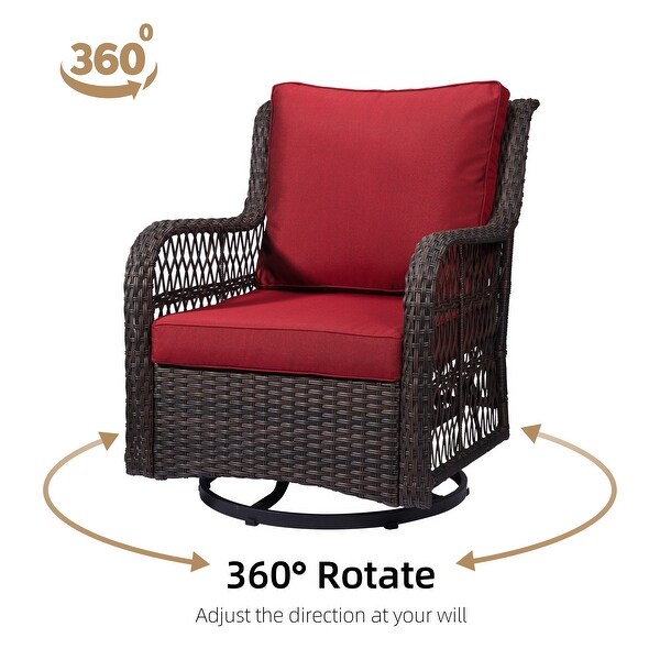 Outdoor Rotatable Wicker Glider Swivel Club Chairs with Cushions for Patio