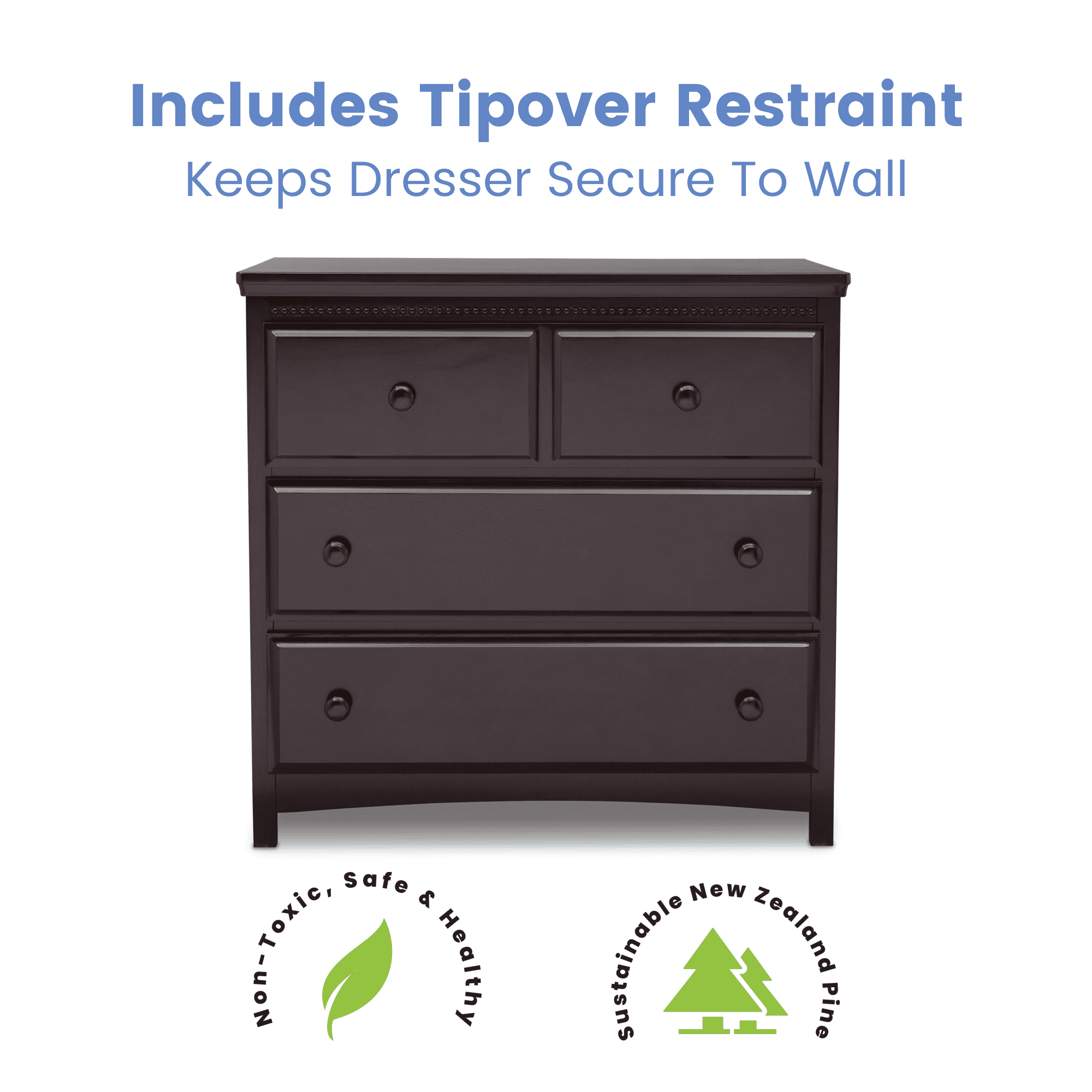 Delta Children Waverly 3 Drawer Dresser with Changing Top, Dark Chocolate