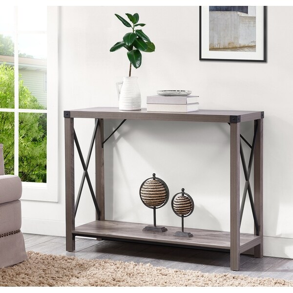 Ledel Rustic Wood Console Table With Storage Shelf