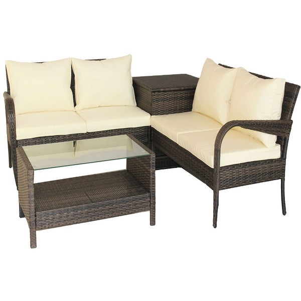 4 Piece Patio Sectional Wicker Rattan Outdoor Furniture Sofa Set - Overstock - 36956408