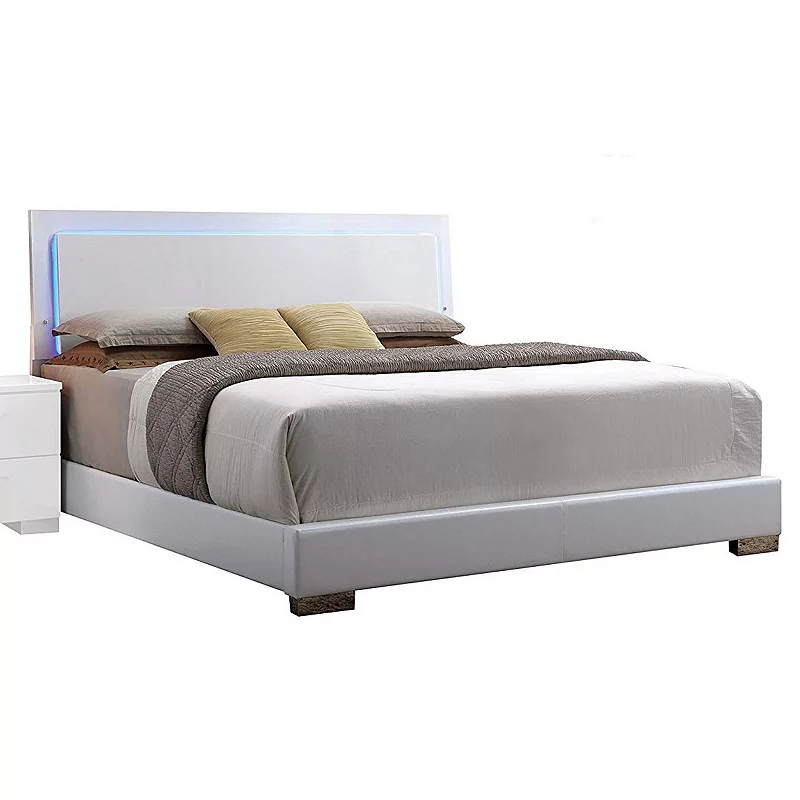 Contemporary Style Queen Size Wooden Panel Bed with Headboard， White