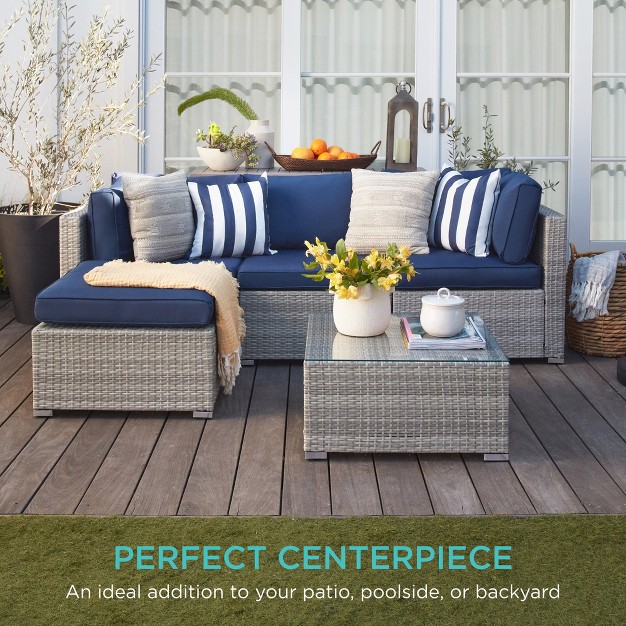 Best Choice Products 5 piece Modular Outdoor Conversational Furniture Set Wicker Sectional Sofa W Table Gray navy