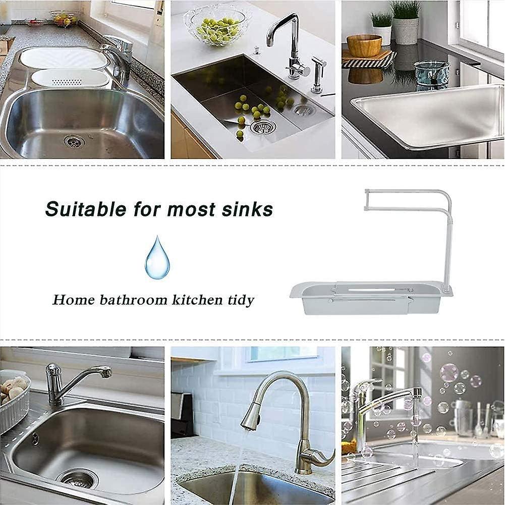 Telescopic Sink Holder， Adjustable Drainer Sink Tray Sponge Soap Holder， Expandable Organizer Holder Dish Cloth Hanger And 2 Pcs Kitchen Nano Sponge B