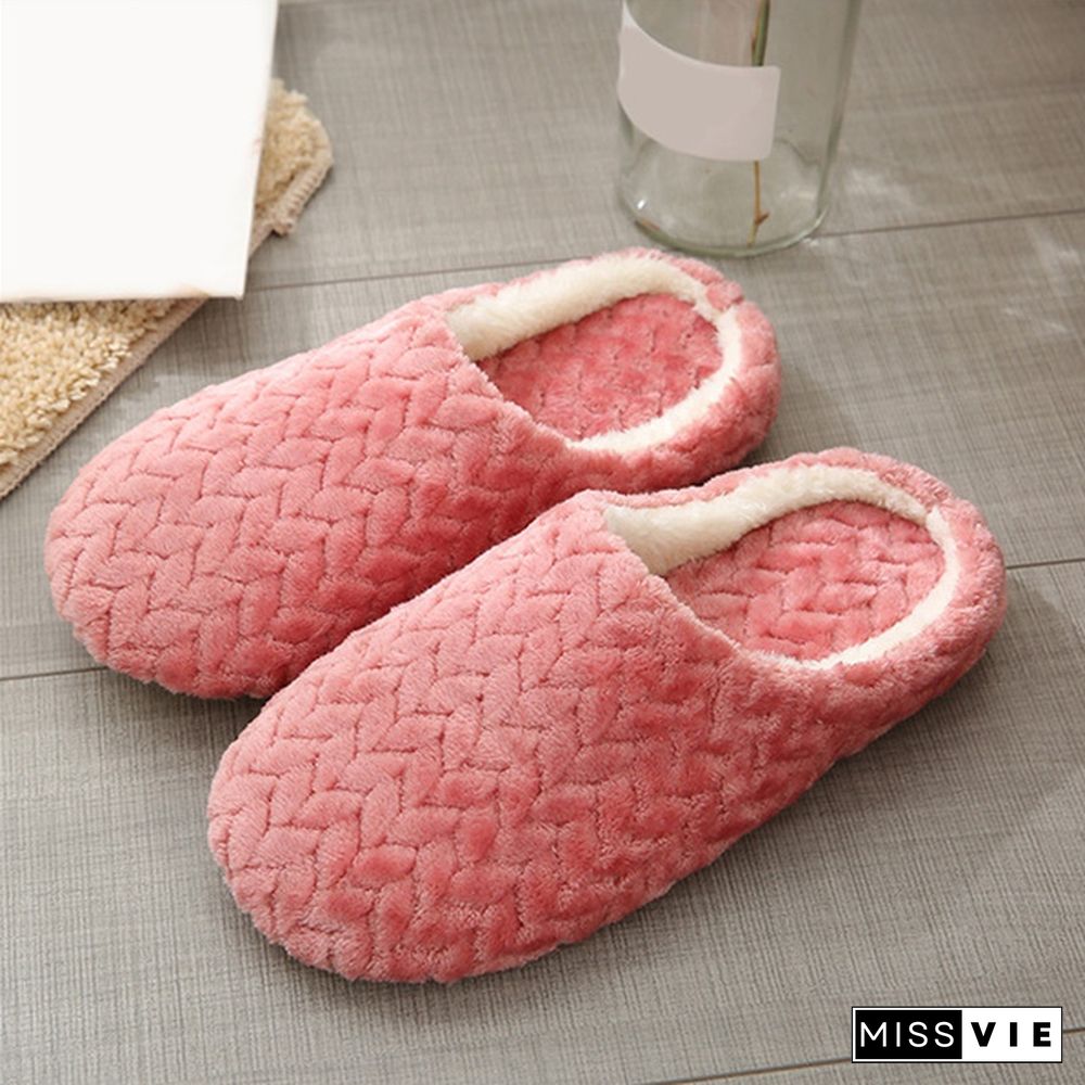 Ladies Fashion Plus Size Soft Bottom Plush Slippers Non-Slip Wooden Floor Indoor Couples Cotton Slippers