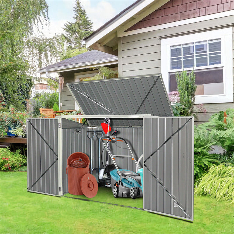 6 x 3FT Outdoor Horizontal Storage Shed Multifunctional Metal Garbage Can Storage Shed for Garden Yard