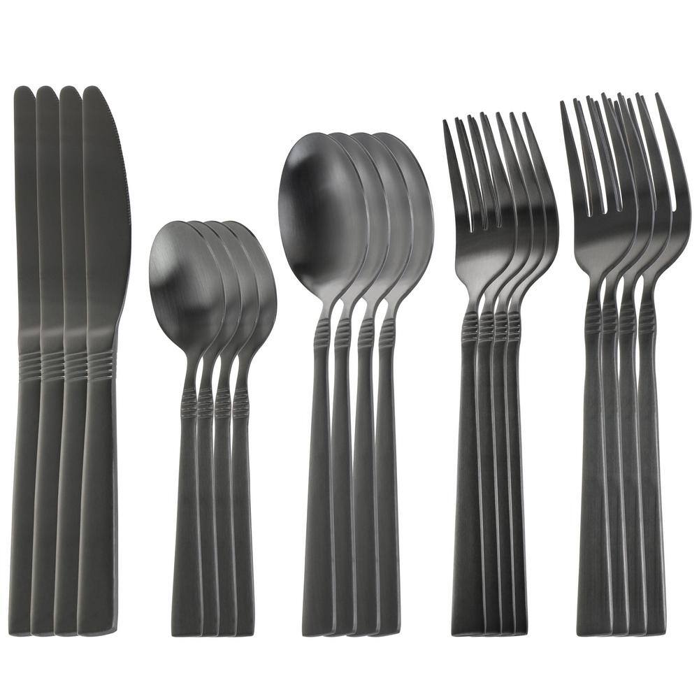 MegaChef Cravat 20-Piece Matte Black Flatware Utensil Set 1810 Stainless Steel Silverware Metal (Service for 4) 985112460M