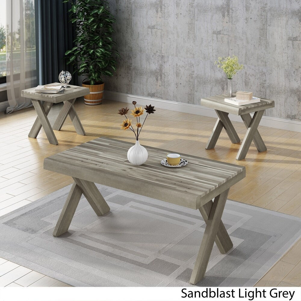 Esmeralda Indoor Farmhouse 3 piece Acacia Wood Table Set by Christopher Knight Home