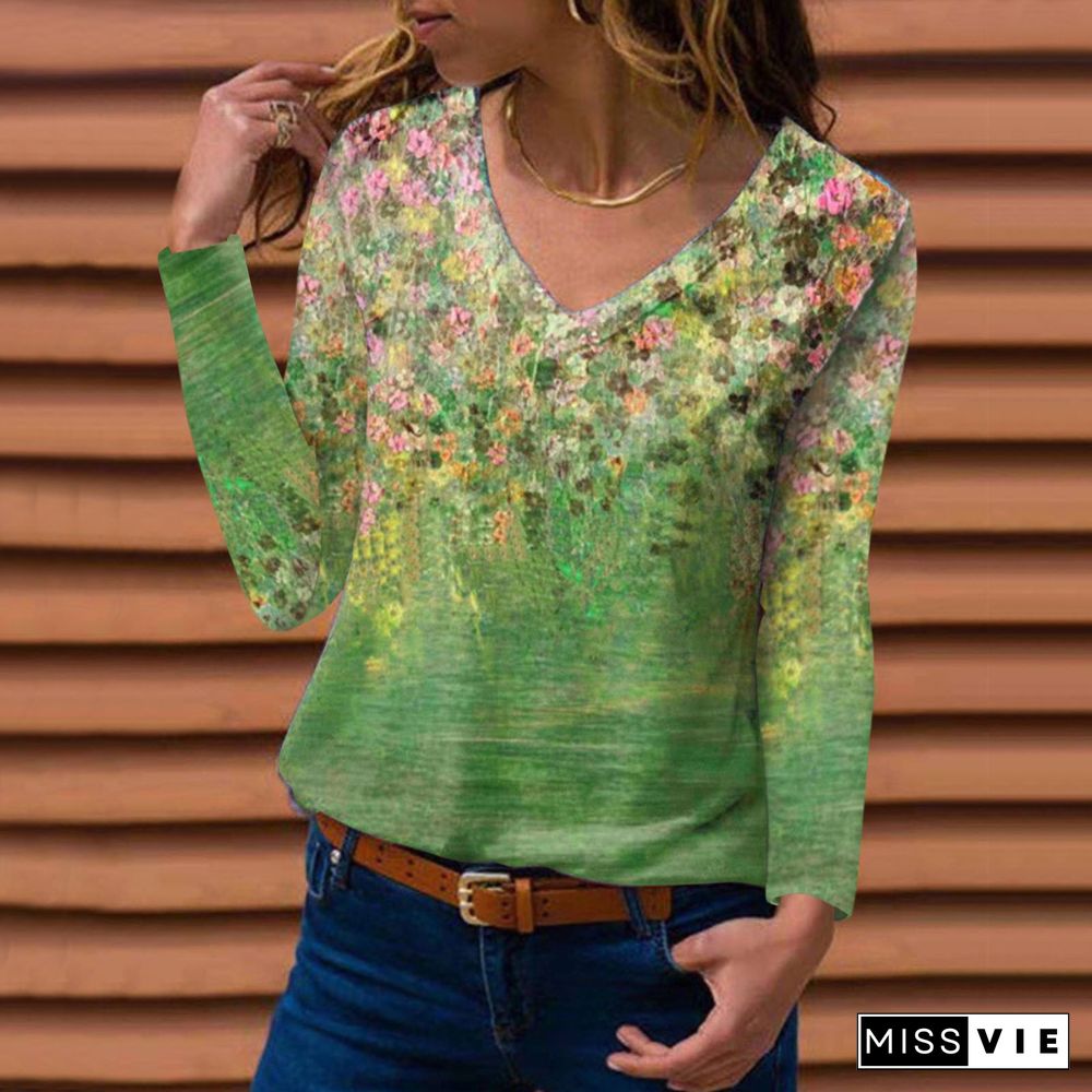 V Neck Colorful Printed Shirt