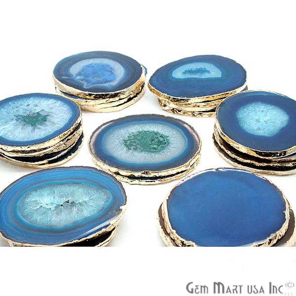 Blue Agate Coaster， Coaster Set， Rock Coaster，Agate Slice Drink Coaster