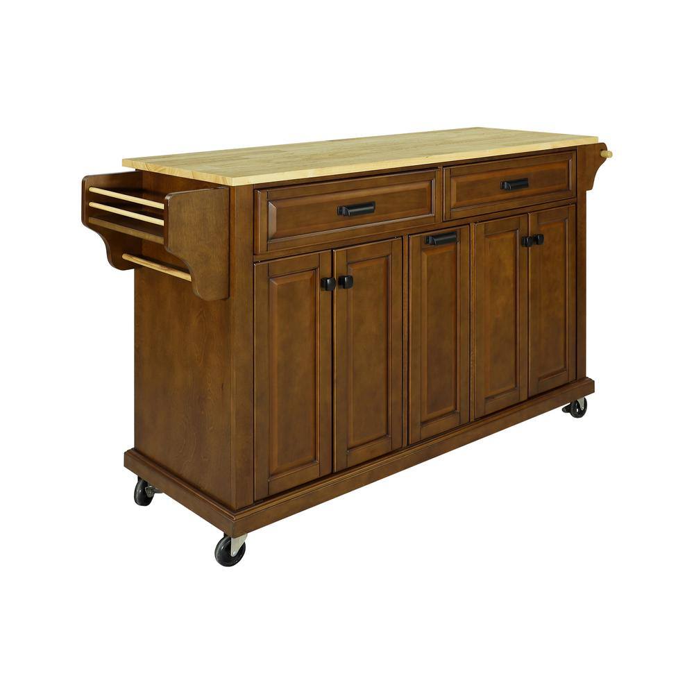 Mahogany Wood 60.50 in. Kitchen Island with Drawers and doors LN20232959