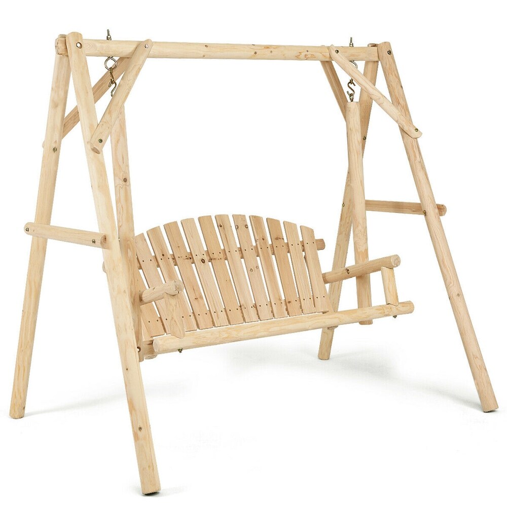 Costway A Frame Wooden Porch Swing Outdoor garden rural Torched Log