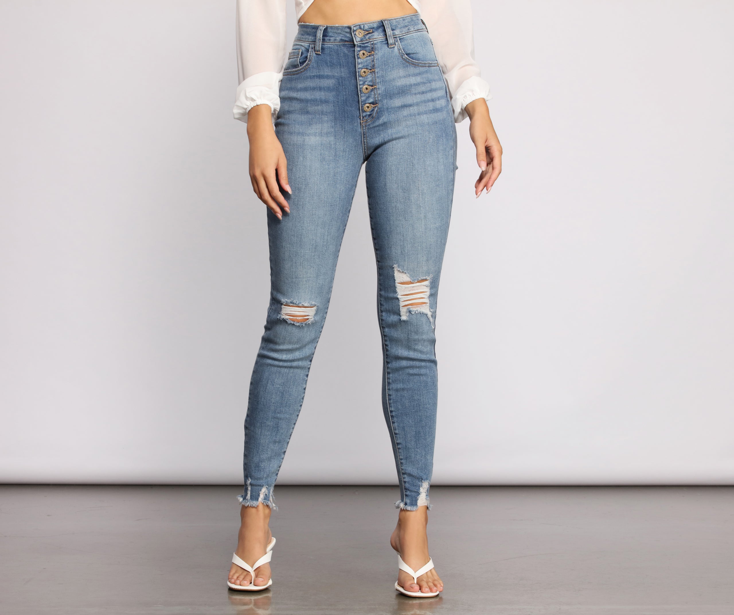 High Rise Button Up Skinny Jeans