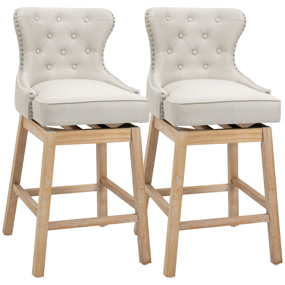 Upholstered Fabric Bar Stools  180° Swivel Nailhead Trim Pub Chairs