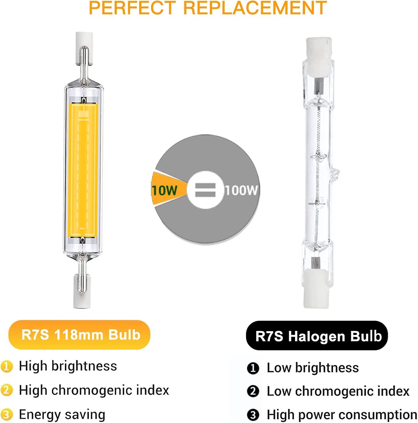 2pcs R7s Led 118mm Warm White 3000k，10w Replace Halogen R7s J118 100w，ac 220v-240v 1000lm 360 Cob 118mm