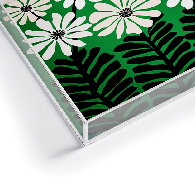 Modern Tropical Mod Flower Garden Black White Acrylic Tray Deny Designs