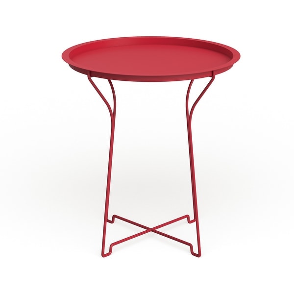 Atlantic Metal Round Side Tray Table; Removeable Tray Top， Decor， Wire Collapsible Legs， Indoor， Outdoor