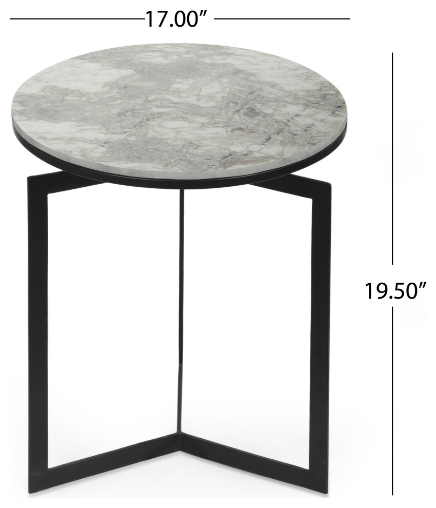 Pertica Modern Glam Handcrafted Marble Top Side Table  Natural White and Black   Industrial   Side Tables And End Tables   by GDFStudio  Houzz