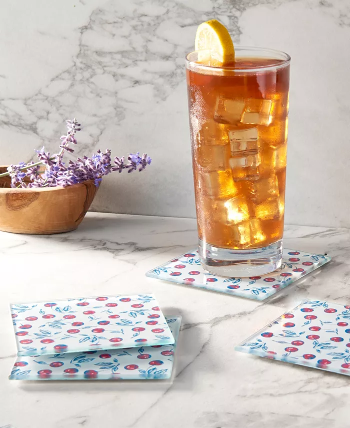 American Atelier 4 X 4 Bing Cherries Glass Coasters Set 4 Piece