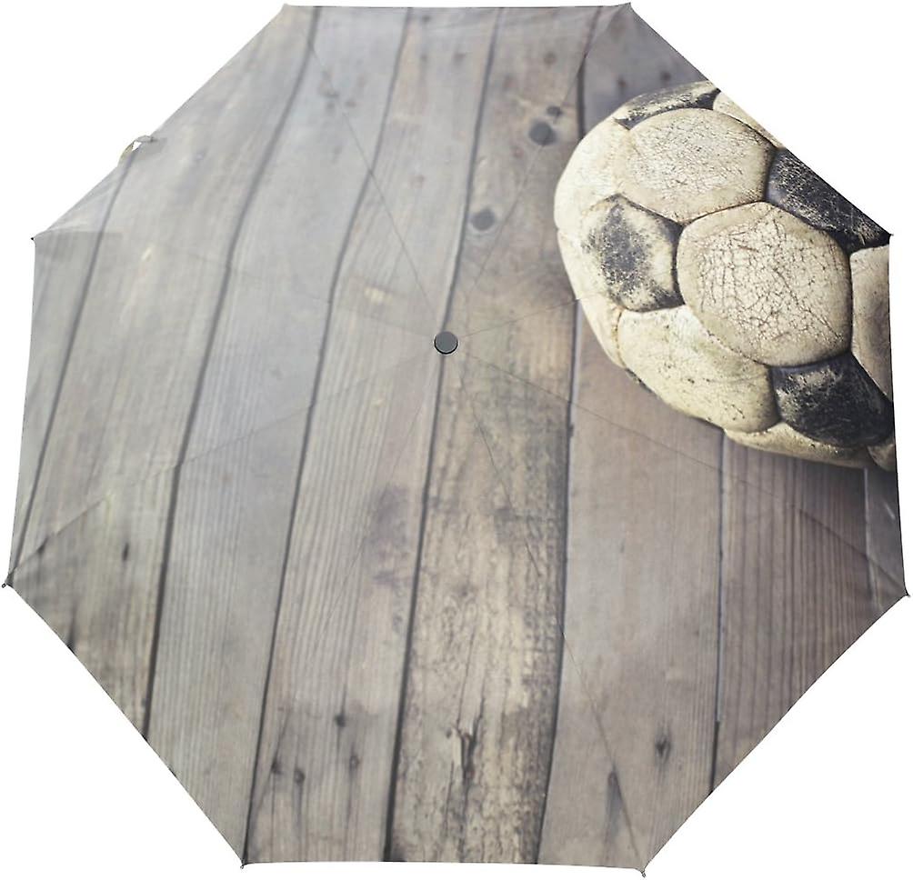 Top Carpenter Soccer Ball On Wooden Floor Anti Uv Windproof Travel Umbrella Parasol With Auto Open/close Button