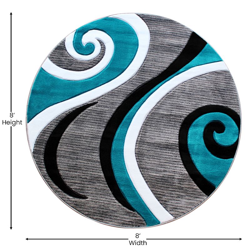 Masada Rugs Masada Rugs Sophia Collection 8'x8' Round Modern Contemporary Hand Sculpted Area Rug in Turquoise