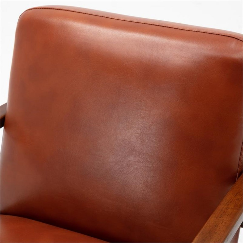 Bowery Hill Modern Faux Leather Wooden Base Accent Chair in Caramel   Midcentury   Armchairs And Accent Chairs   by Homesquare  Houzz