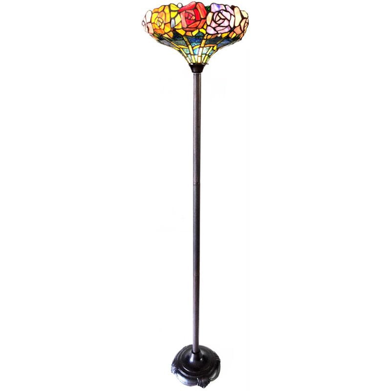 CHLOE Azalea Tiffany-Style Floral Stained Glass Torchiere Floor Lamp 67" Height