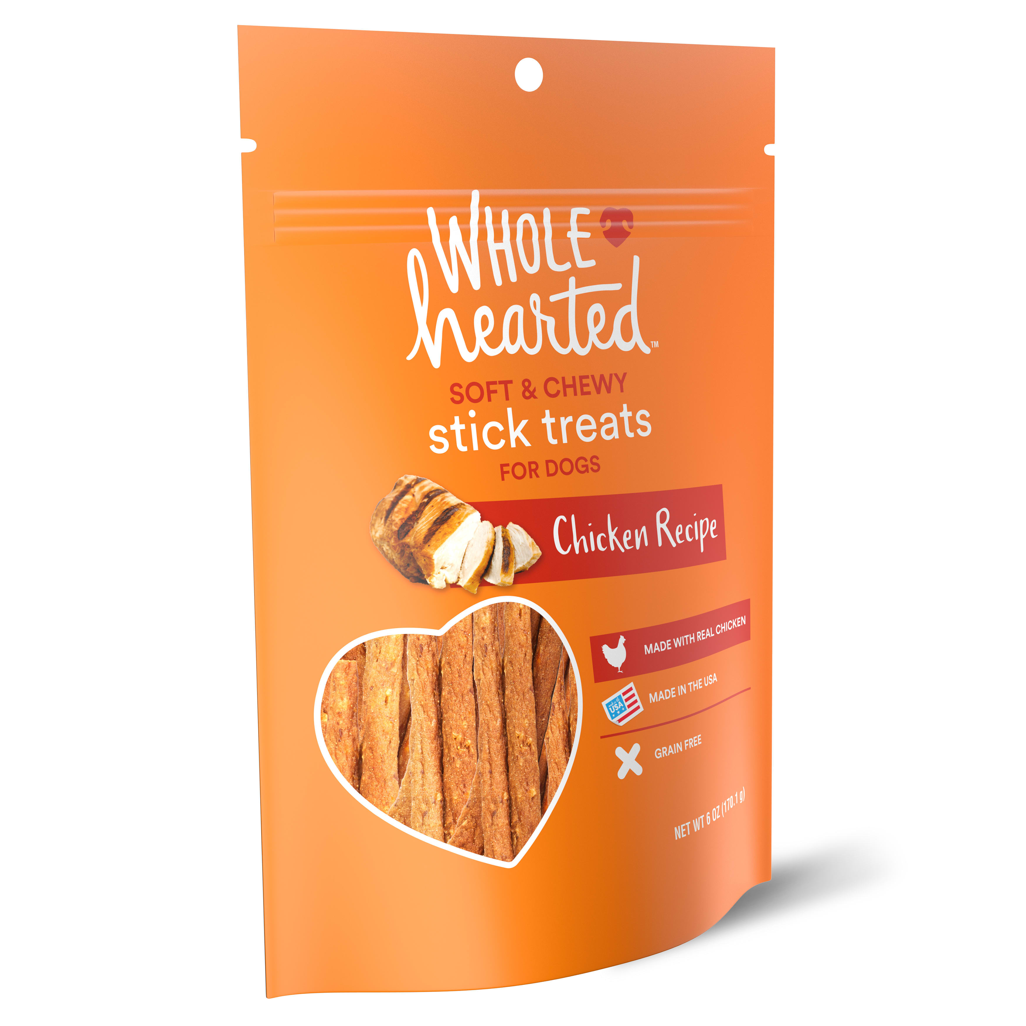 WholeHearted Grain Free Soft and Chewy Chicken Recipe Dog Stick Treats， 16 oz