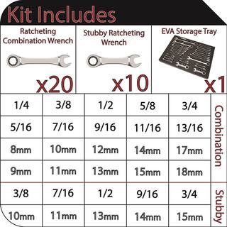 Husky SAE and Metric Ratcheting Wrench Set in EVA Tray (30-Piece) HRW30PCEVA