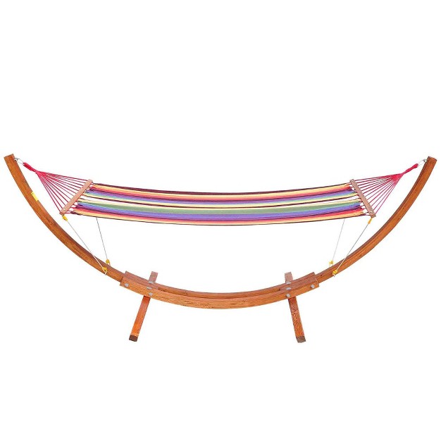 Outsunny 10 x27 Hammock With Wood Stand Rainbow Bed Heavy Duty Roman Arc Hammock For Single Person For Patio Backyard Balcony Porch