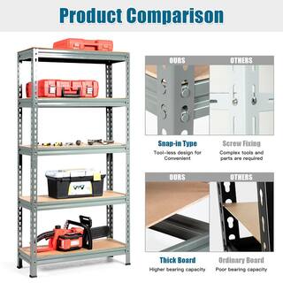 Costway Gray 5-Tier Metal Storage Shelves 60 in. Garage Rack with Adjustable Shelves TL35150GR