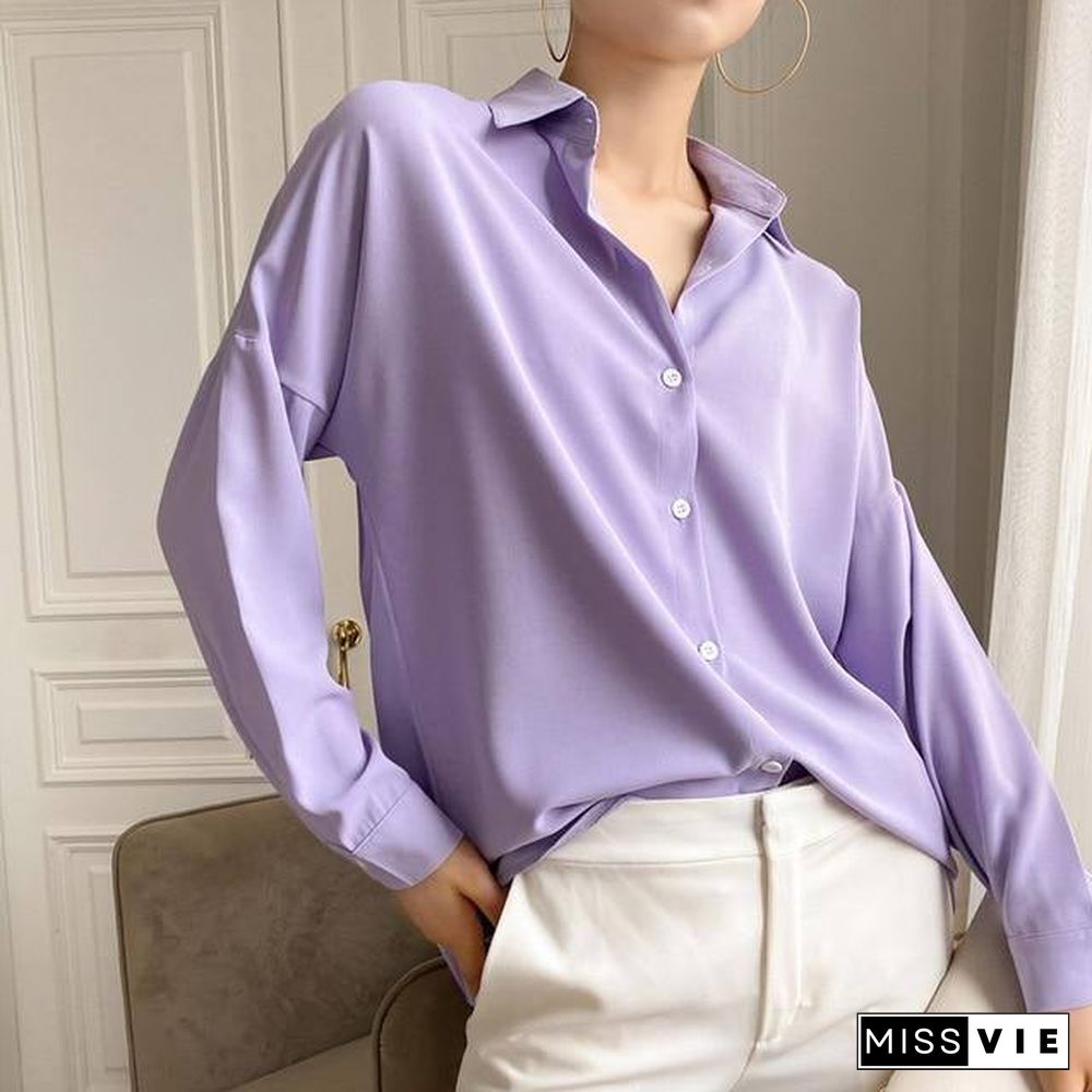 Colorfaith New Spring Women's Blouse Solid Multi Colors Lapel Single-breasted Elegant Casual Oversize Wild Pink Tops BL1383