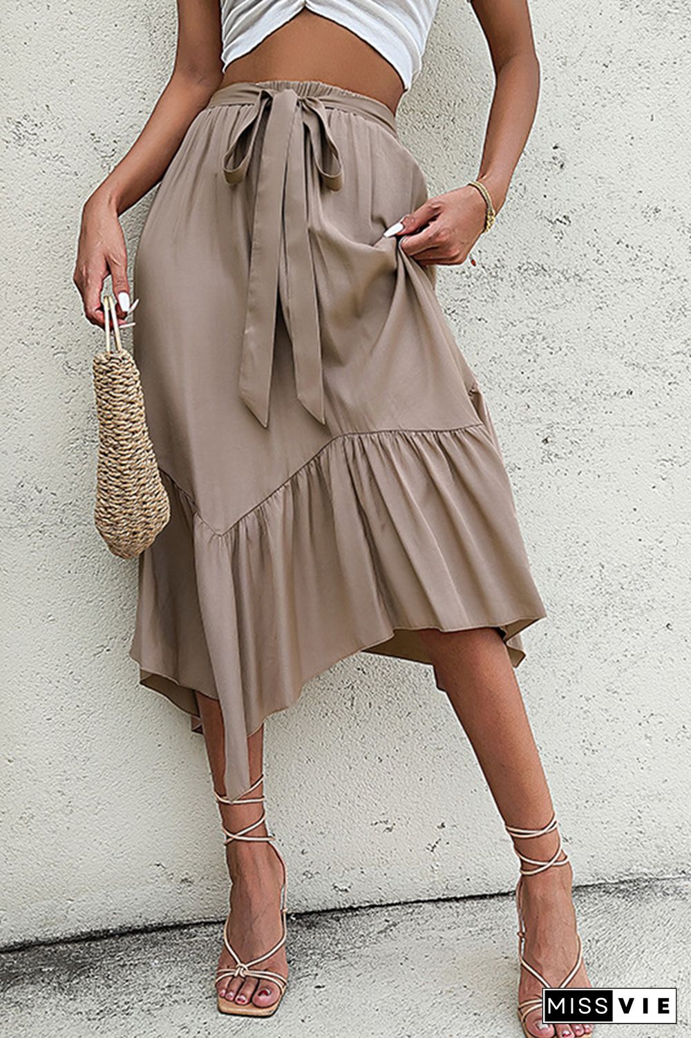 Khaki Irregular Length Ruffles Skirt