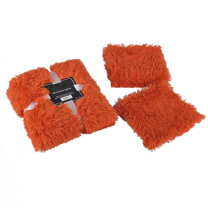 Shaggy Faux Fur Throw with 2 Pillow Shell Set