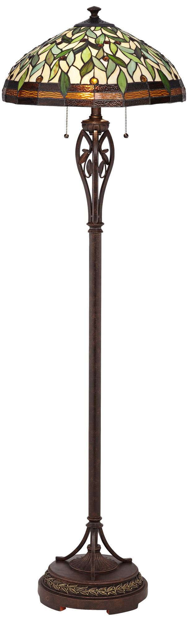 Robert Louis  Traditional Floor Lamp 60" Tall Bronze  Style Leaf Pattern Stained Glass Shade for Living Room Reading Bedroom