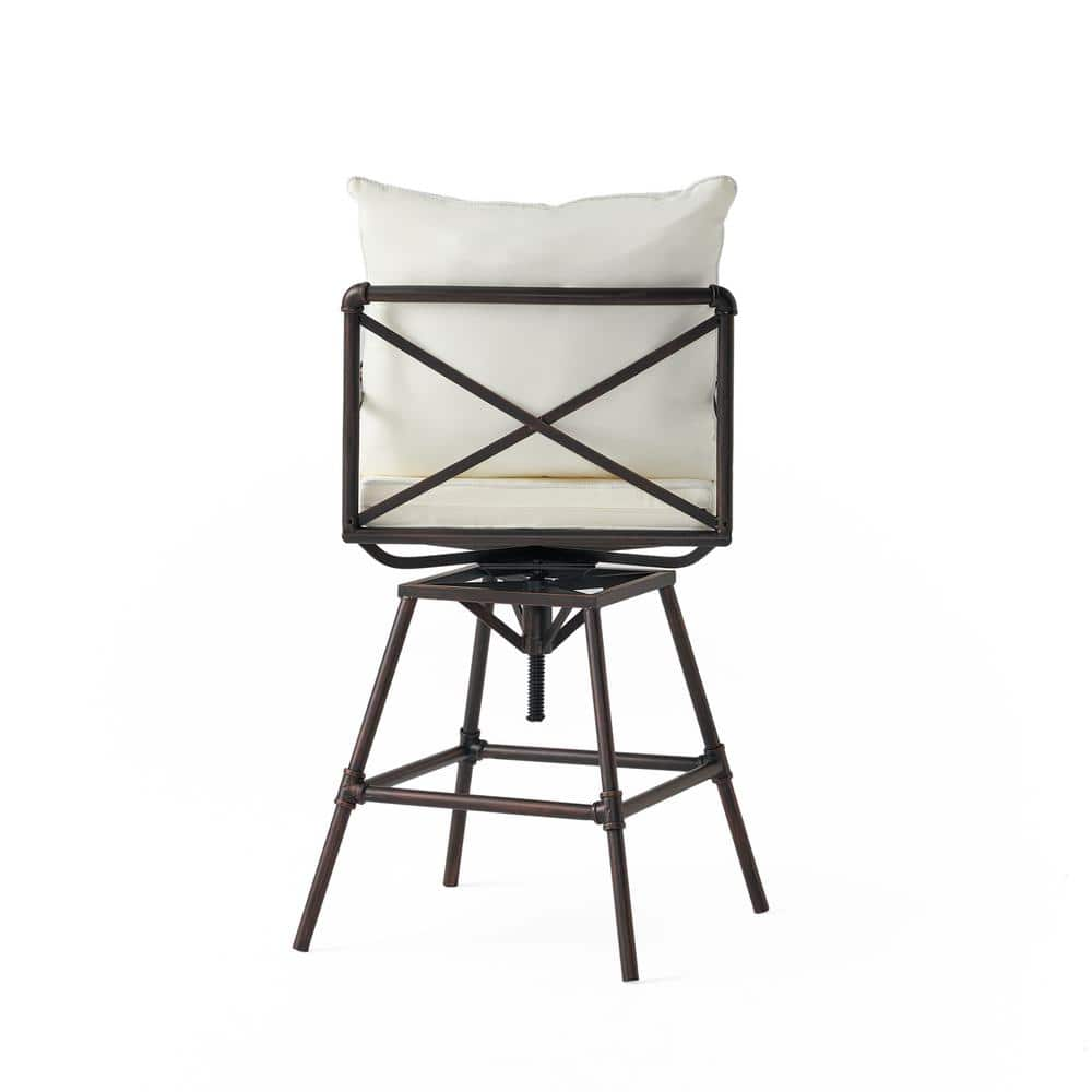 Noble House Jacoby Swivel Metal Outdoor Bar Stool with Beige Cushion 6460