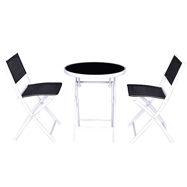 Costway 3 Pcs Folding Bistro Table Chairs Set Garden Backyard Patio Furniture Black