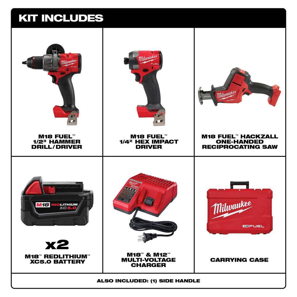 MW M18 FUEL 18-Volt Lithium-Ion Brushless Cordless Hammer Drill and Impact Driver Combo Kit (2-Tool) with HACKZALL 3697-22-2719-20