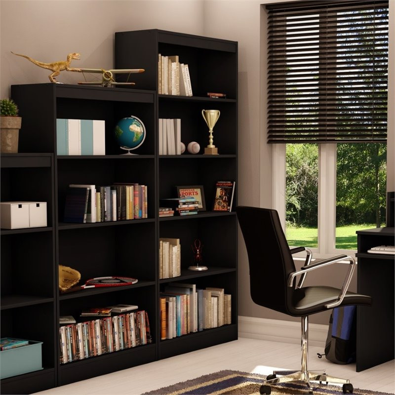 South Shore Axess 5 Shelf Bookcase in Pure Black   Transitional   Bookcases   by Homesquare  Houzz