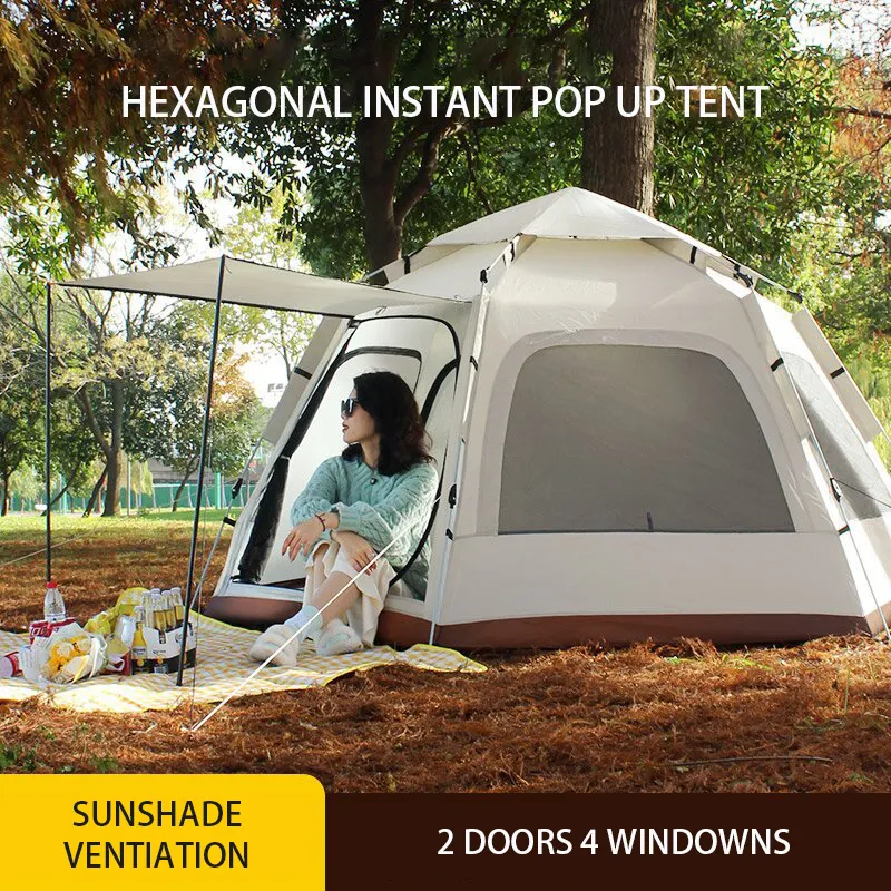 Camping Tents Waterproof 2000 3000m Sunscreen Pop Up Hexagon Tent