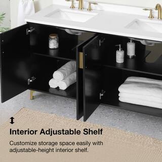 OVE Decors Zenia 60 in. W x 22 in. D x 34.5 in. H Bath Vanity in Black with White Engineered Marble Top 15VVA-FREY60-00