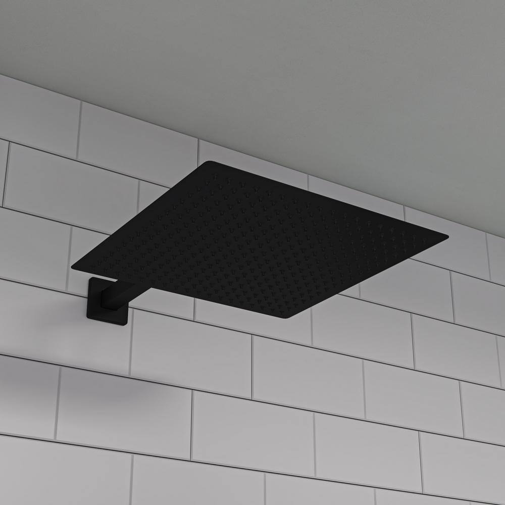 ALFI BRAND 1-Spray Patterns with 1.8 GPM 16 in. Ceiling Mount Rain Fixed Shower Head in Black Matte RAIN16S-BM