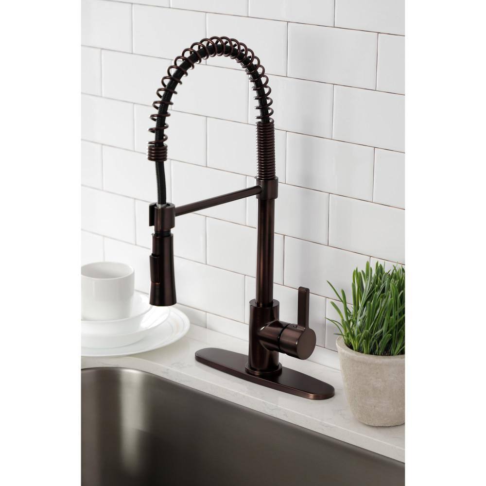 Kingston Brass Continental Single-Handle Deck Mount Pre-Rinse Pull Down Sprayer Kitchen Faucet in Oil Rubbed Bronze HLS8675CTL