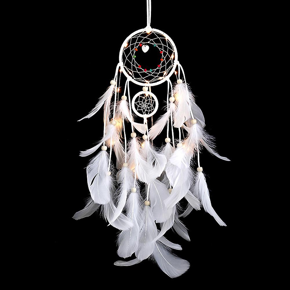 Feather Dream Catchers With Led Light Portable Handmade Wall Hangings Decoration Photography Prop Room Home Decor White