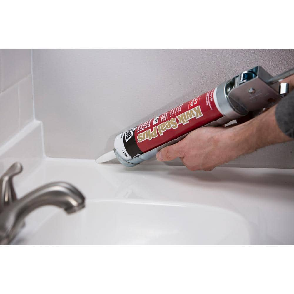 DAP Kwik Seal Plus 10.1 oz. White Premium Kitchen and Bath Siliconized Caulk 18510