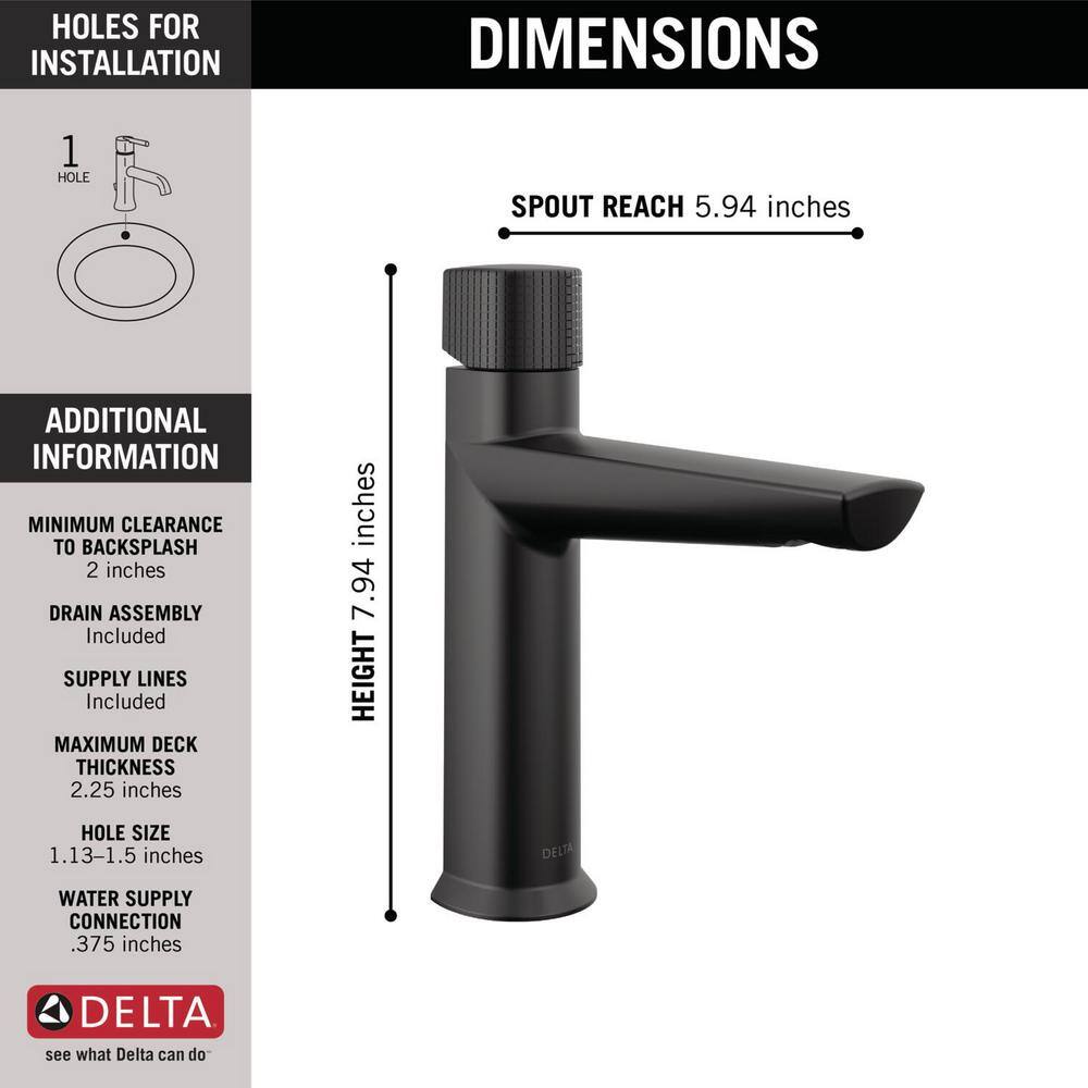 Delta Galeon Single Handle Single Hole Bathroom Faucet with Metal Pop-Up Assembly in Matte Black 573-BLMPU-DST